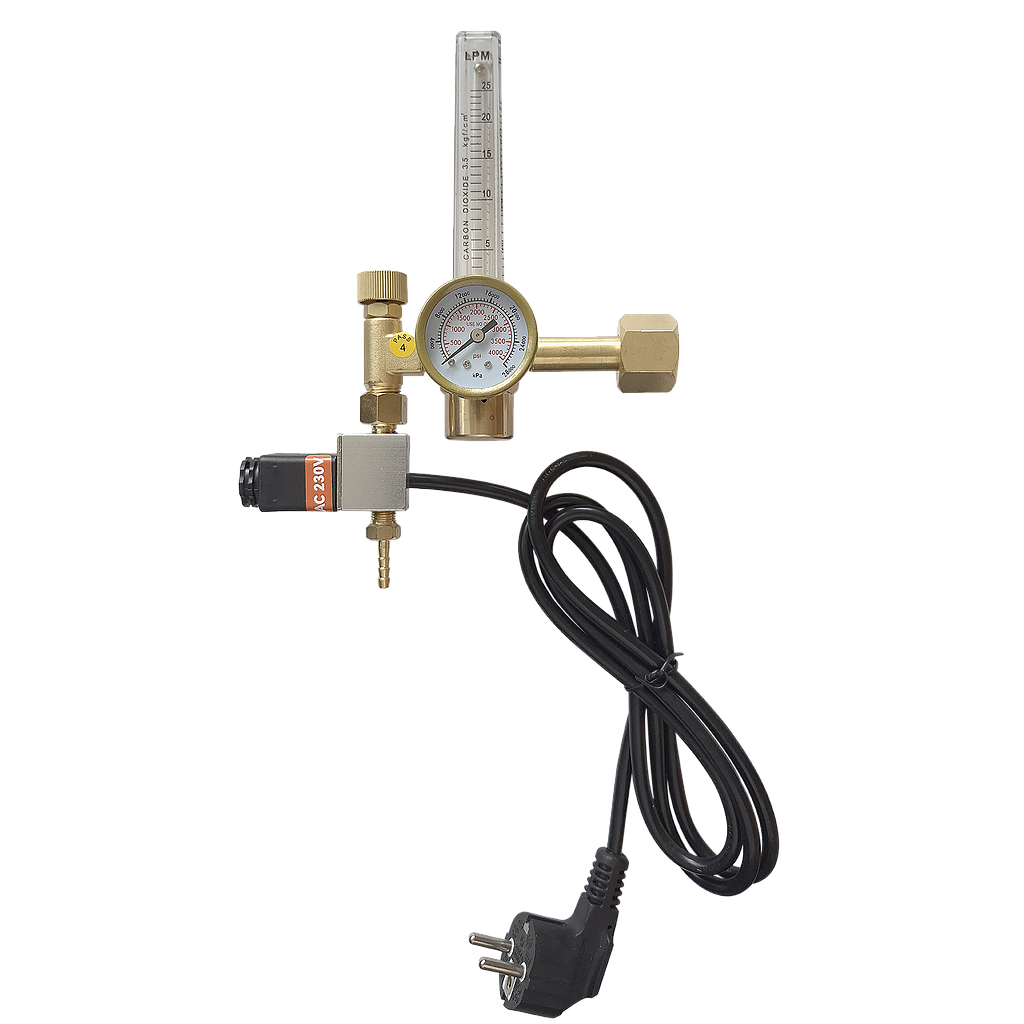 CO₂ pressure regulator with flowmeter, pressure gauge and heated solenoid valve - CO2